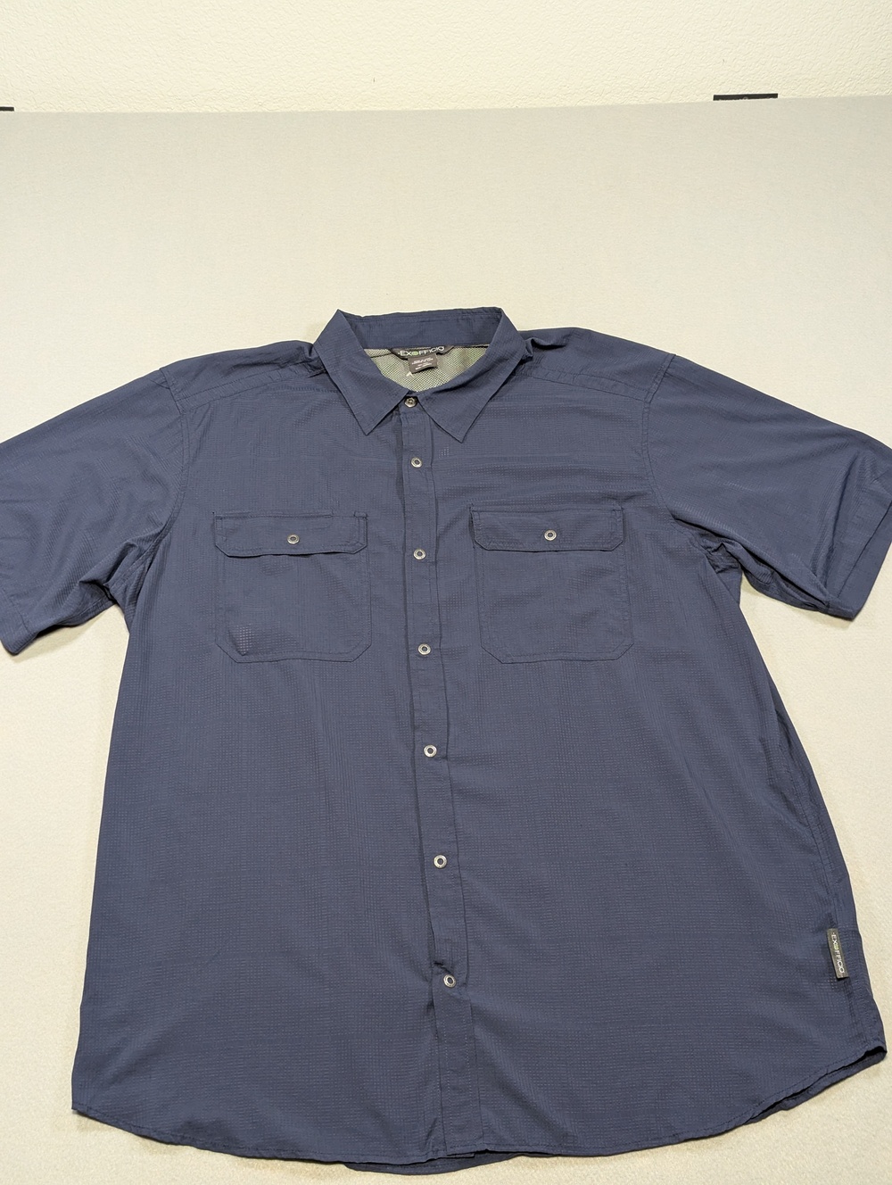 ExOfficio Shirt Mens 2XL Blue Short Sleeve Button Up Hiking Travel Vented